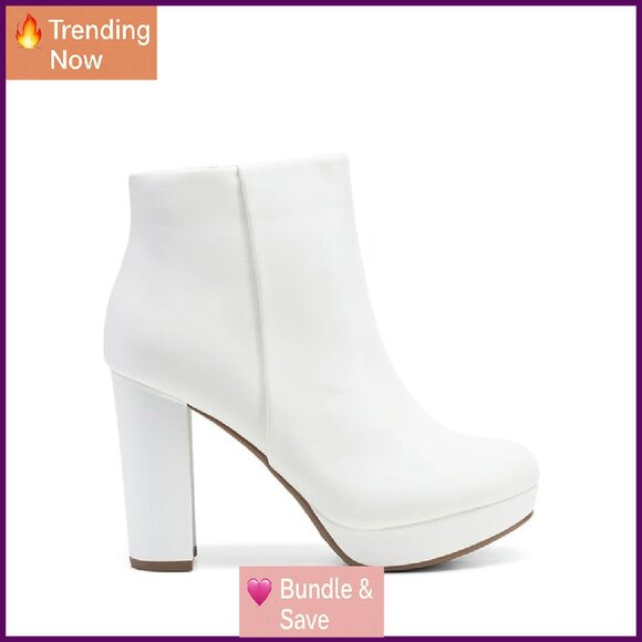 Women's High Heel Ankle Boots 4-Inch Block Heel Round Toe Zipper - Picture 5 of 8